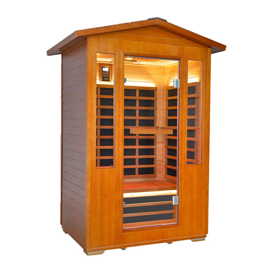 Outdoor 2 Person Saunas Far Infrared Sauna with Reading Light, 2000W Red Cedar Low EMF Dry Sauna for Garden & Courtyard, Includes Oxygen Bar, Cup Holders & Bluetooth Speakers
