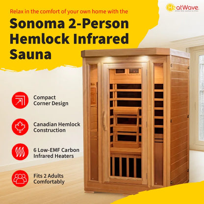 2-Person Hemlock Infrared Sauna with 6 Carbon Heaters
