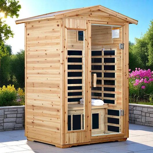 Sinoluxe Outdoor 2 Person Old Fir Far Infrared Sauna (Low EMF Heaters, Bluetooth Speakers)